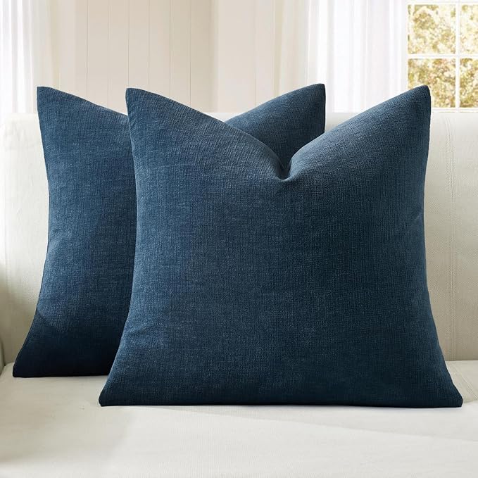 MIULEE Dark Blue Chenille Couch Throw Pillow Covers, 18x18 | Set of 2, Soft by MIULEE