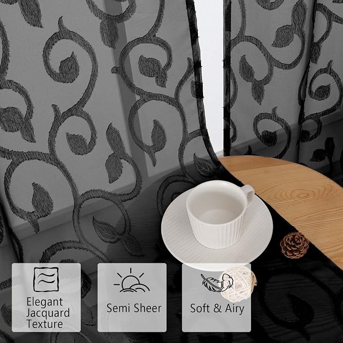 Furman Cafe Curtains 30 Inch Length 2 Panels Set, Elegant Geometric Jacquard - Image 4