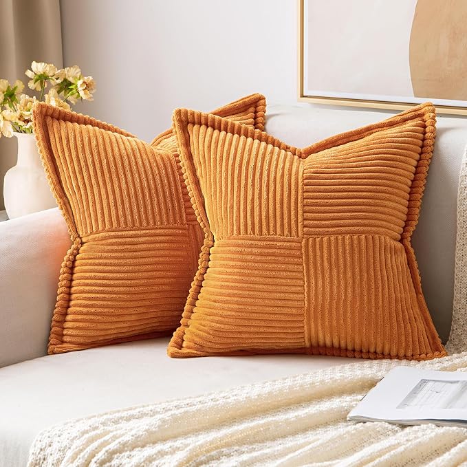 MIULEE Fall Burnt Orange Decorative Throw Pillow Covers 20x20 Inch 2 Pack | by MIULEE