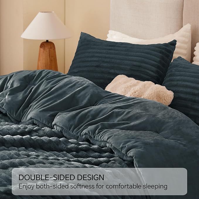 BEDELITE Fleece Twin Comforter Set -Super Soft & Warm Fluffy Dark Grey Bedding, Luxury Fuzzy Heavy Bed Set for Winter with 1 Pillow case