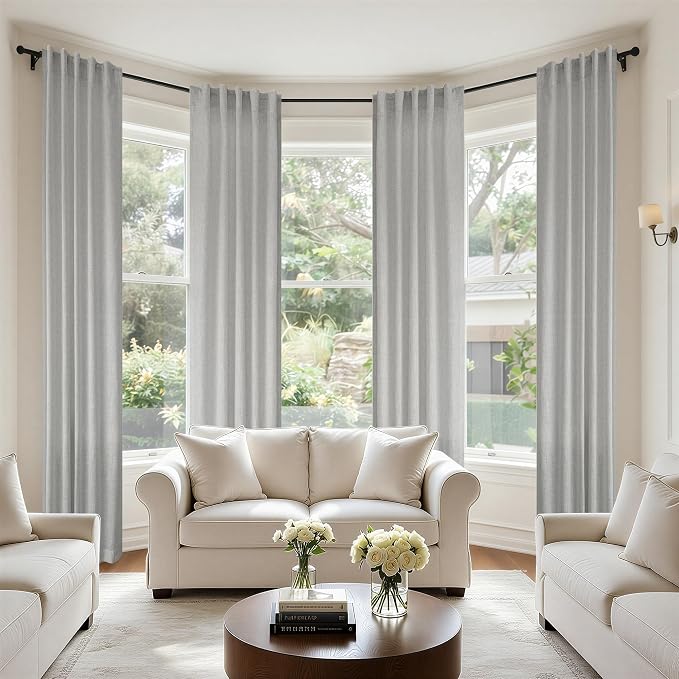 Grey Curtains 38 Inch Width for Kitchen Windows 2 Panels Back Tab Rod Pocket - Image 7