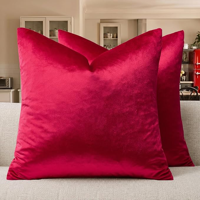 GIGIZAZA Red Velvet Pillow Covers 20x20 Decorative Pillows Pack of 2 | Throw by GIGIZAZAFocusingonhomedecoration