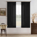 Black Pleated Linen Blend Semi Sheer Rustic Kitchen Curtains 63 Inch Long | by Twodrapes