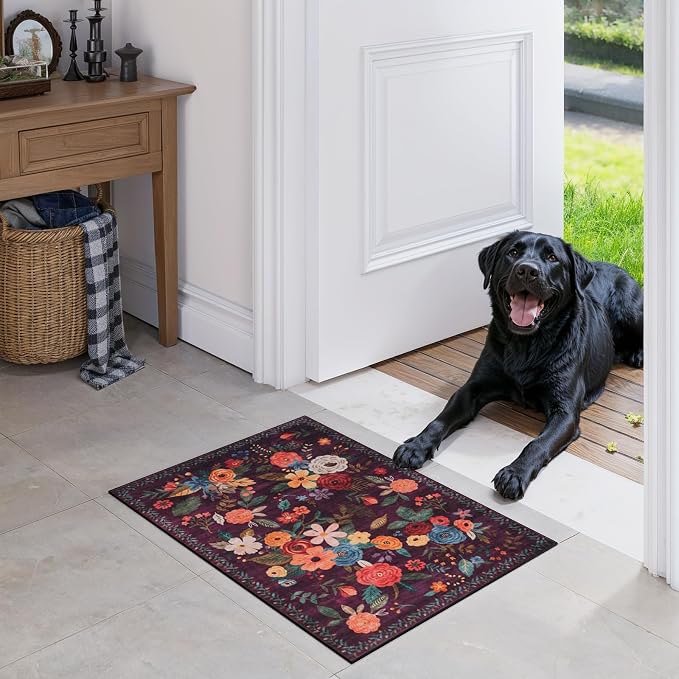 Purple Floral Entry Rug Small Door Mat 24x17Inch - Image 6