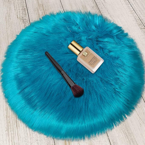 1.3ft Small Round Blue Rug, Thick Furry Fluffy Carpet by TENNOLA