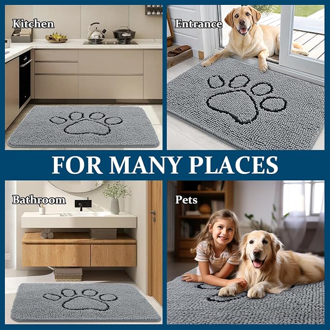 OLANLY Dog Door Mat for Muddy Paws 24x16, Paw Print Design Chenille Mud Mat | - Image 8