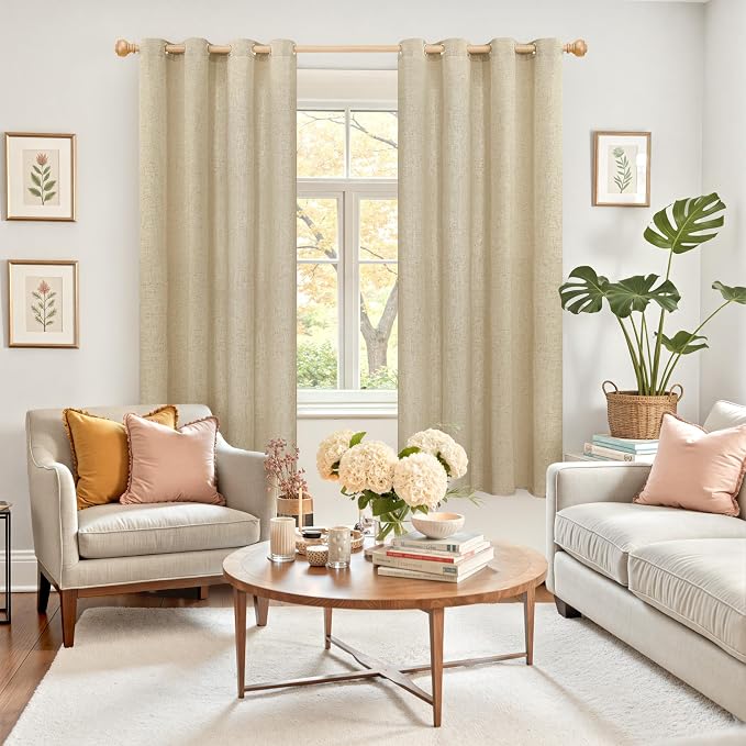 YoungsTex Grommet Linen Curtains 63 Inch Length 2 Panels - Image 2