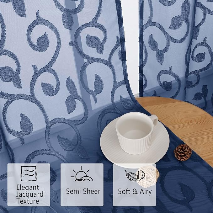 Furman Cafe Curtains 36 Inch Length 2 Panels Set, Elegant Geometric Jacquard - Image 3