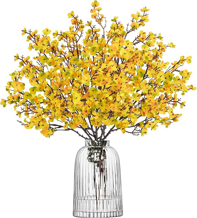 Uieke 15 Pcs Artificial Fall Flowers Babys Breath Flower Bulk Fake Silk Flowers Artificial Gypsophila Bouquet Floral for Home Festival Wedding Party Kitchen Bedroom Xmas Décor (Yellow)