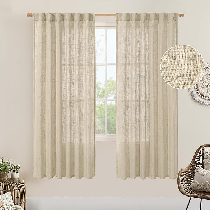 Light Filtering Linen Curtains 68 inches Long by LAMIT