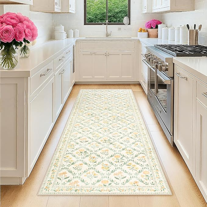 PLHXFR 2x5 Washable Runner Rug：Floral Indoor Kitchen Carpet Beige Multi | by PLHXFRSoftAreaRugs