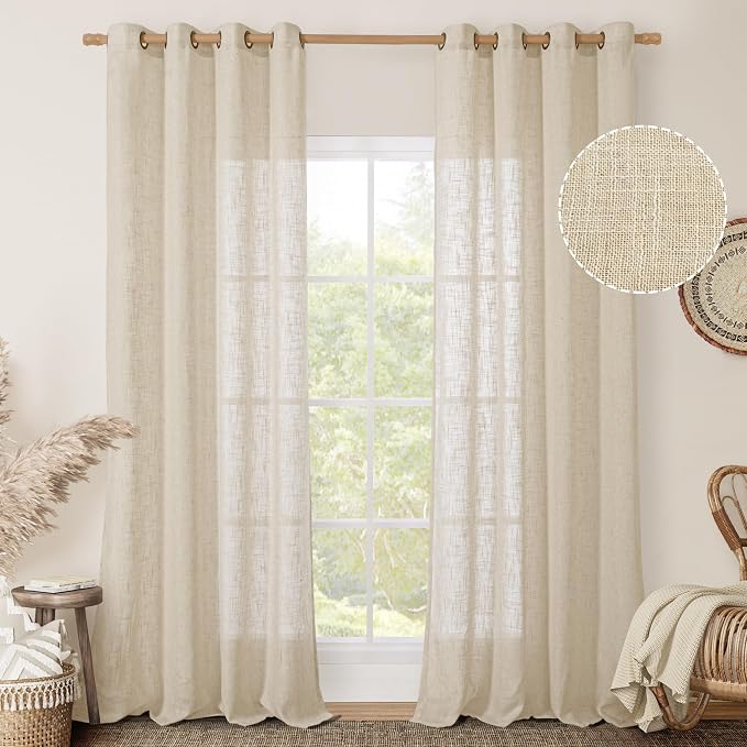 Linen Sheer Curtains 96 Inches Long 2 Panels Set, Light Filtering Vertical - Image 2