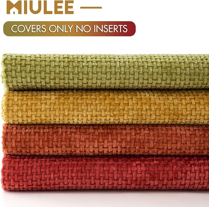 MIULEE Soft Decorative Chenille Fall Pillow Covers Rust Yellow Green 20x20 | - Image 6