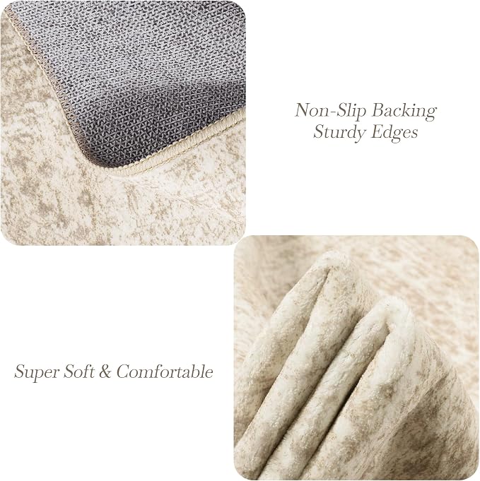 Soalmost 2x3 Washable Rugs for Kitchen, Small Area Rug Beige | Non-Slip Vintage - Image 5