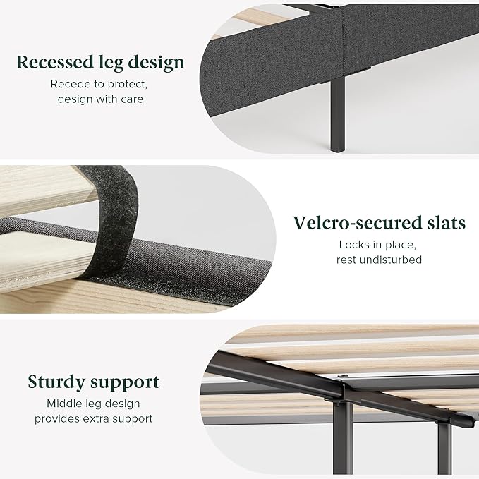 ZINUS King Maya Upholstered Bed Frame with Asymmetric Headboard, Durable Wooden Slats, Sturdy Framework, Noise Free Sleep, No Box Spring Needed, Easy Assembly, Eco Friendly Packaging, Dark Grey