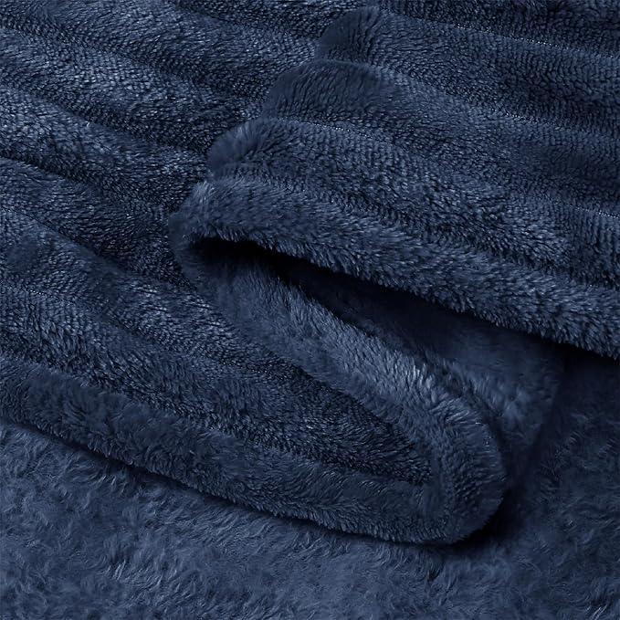 BEDELITE 3D Ribbed Jacquard Navy Blankets Queen Size - Image 5