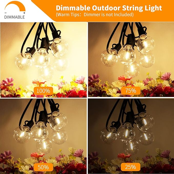 Svater Outdoor String Lights LED 25 FT, Patio Globe Lights with 13 Plastic G40 Bulbs, Waterproof Dimmable Outside Hanging Light for Backyard Bistro Cafe Porch Party Decor, 2700K Warm White