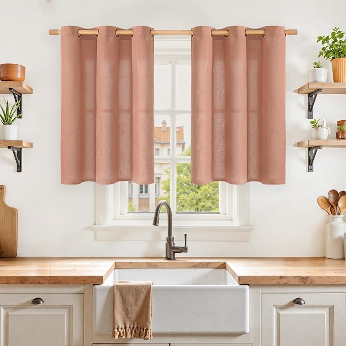 YoungsTex Terracotta Linen Kitchen Curtains 36 Inch Length by YoungsTex