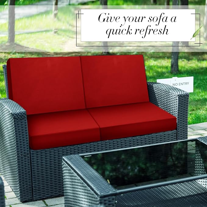 Newwiee 8 Pcs Stretch Patio Outdoor Cushion Covers Replacement, Wine Red | 4 - Image 6