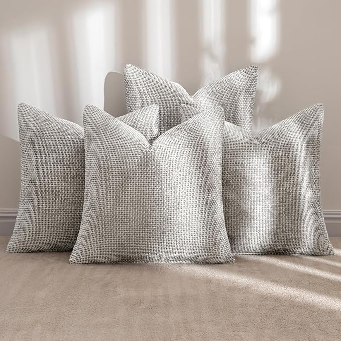 MIULEE Soft Decorative Chenille Pillow Covers Light Gray 20x20 Pack of 4 | - Image 2