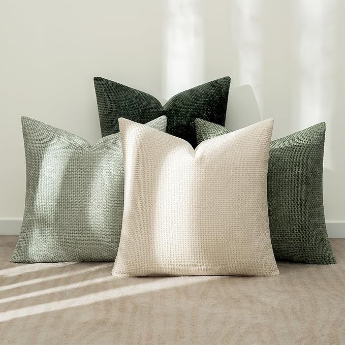 MIULEE Soft Decorative Chenille Euro Pillow Covers Green 22x22 Pack of 4 | - Image 3
