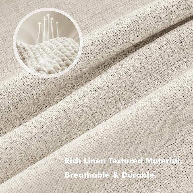 MIULEE 100% Blackout Linen Curtains 42 x 96 Inch Linen Beige 2 Panels | Thermal - Image 3