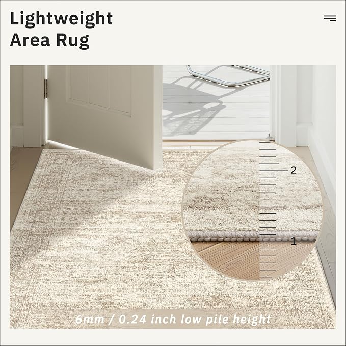 Soalmost Runner Rug 2x6 Washable Kitchen Hallway Runners Non-Slip Beige | Soft - Image 9