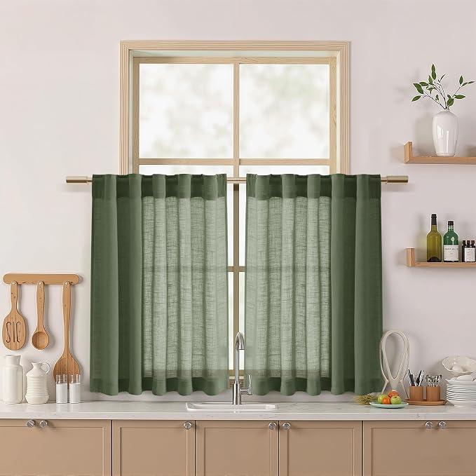 Linen Curtains 40 Inch Length 2 Panels by Nanspring