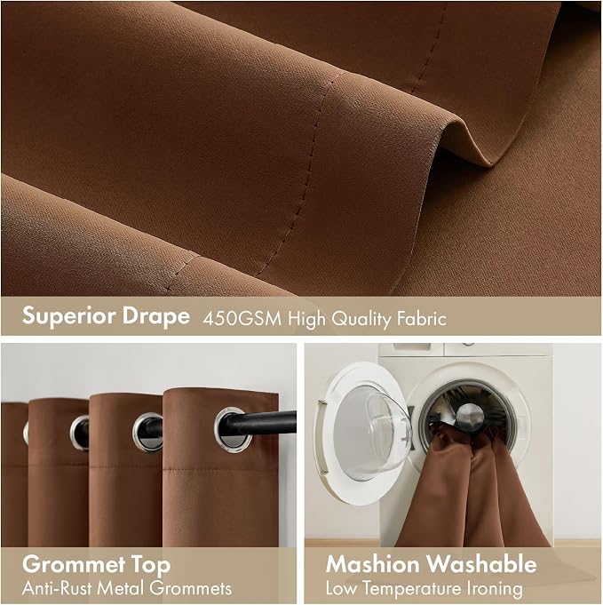 MIULEE 100% Blackout Curtains for Bedroom 40x45 Inch Length Mocha Brown | 2 - Image 7