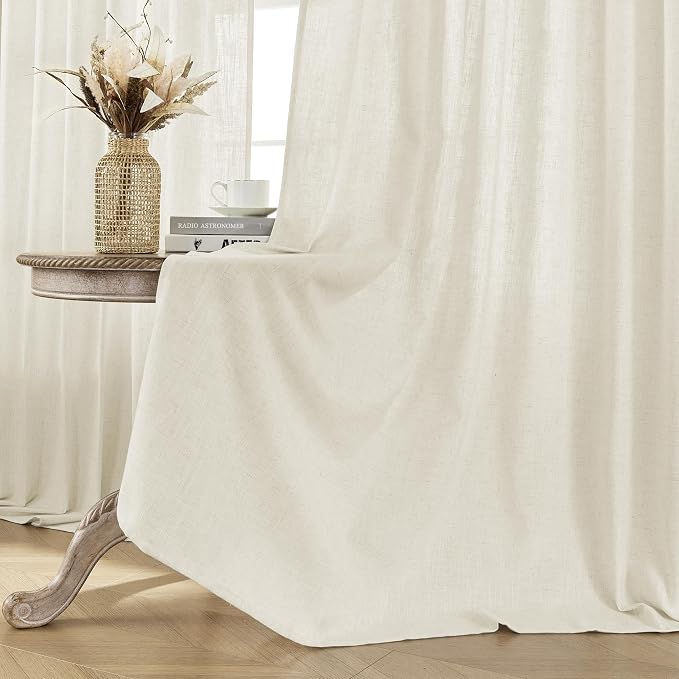 Joydeco Linen Curtains 2 Panel Set, Ivory on Linen Curtains 96 Inch Long - Image 4