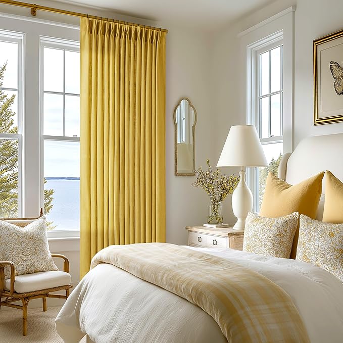 Mustard Yellow 80 Inch Pinch Pleated Linen Light Filtering Curtains 2 Panels - Image 6