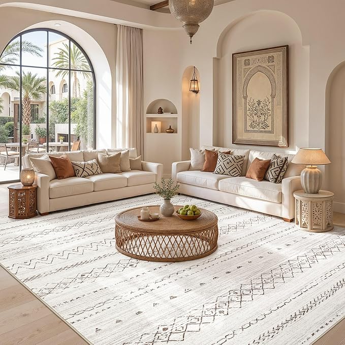 cotiled Boho 10x14 Area Rug for Living Room: Large Moroccan Washable Rug | - Image 5