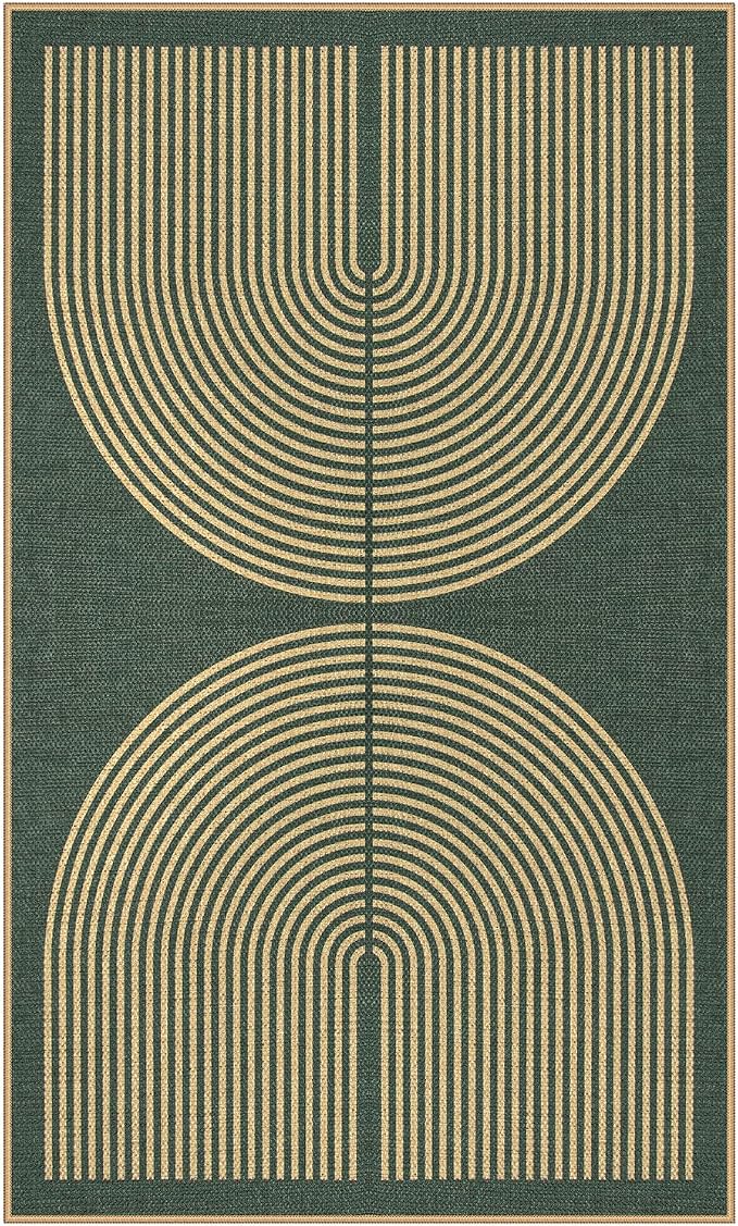 Lahome Modern Rainbow Green Entryway Rug, 3x5 Washable Outdoor Porch Rug | Non - Image 8