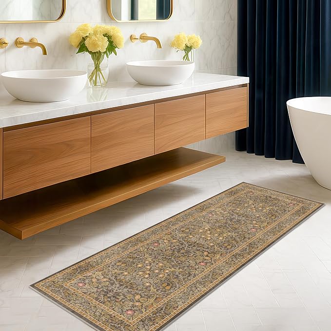 Non Slip 2x8 Gold Brown Long Runner Rug, Washable Runner Rug - Image 6