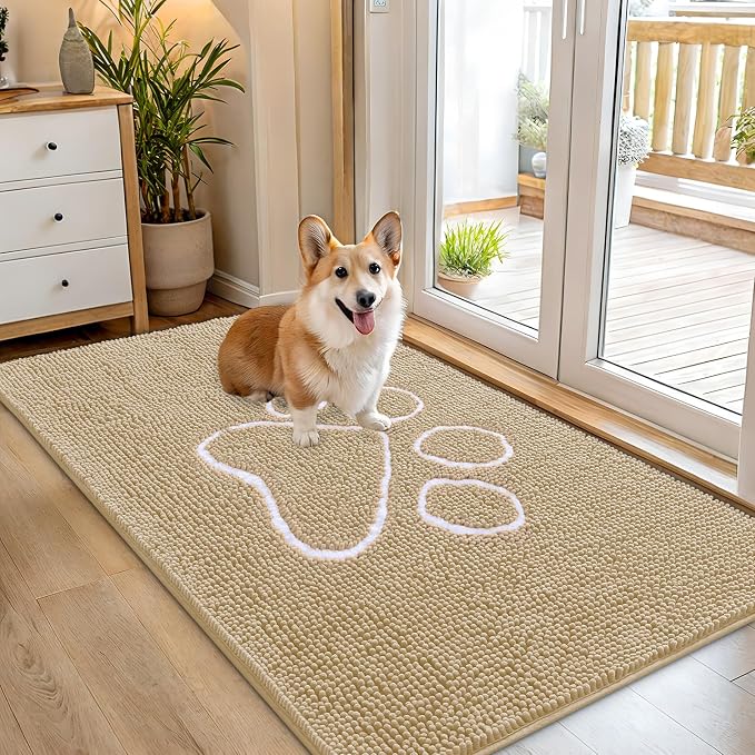 OLANLY Dog Door Mat for Muddy Paws 54x32, Paw Print Design Chenille Mud Mat | by OLANLY