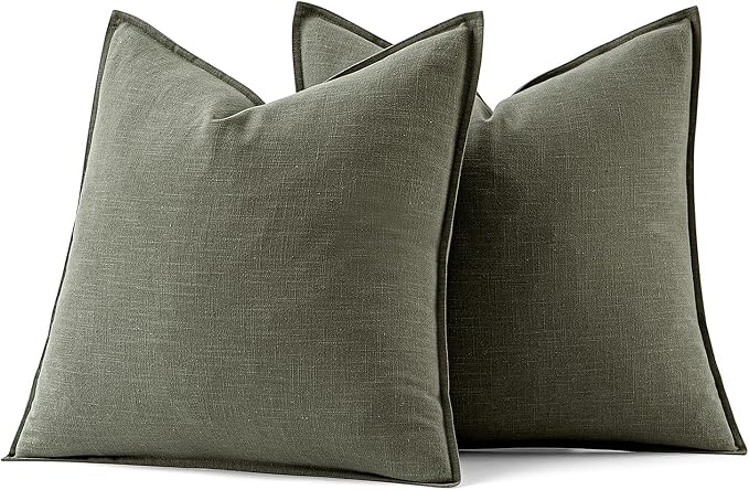 MIULEE Decorative Linen Euro Sham Pillow Covers 24x24 Inch Olive Green | Boho - Image 7
