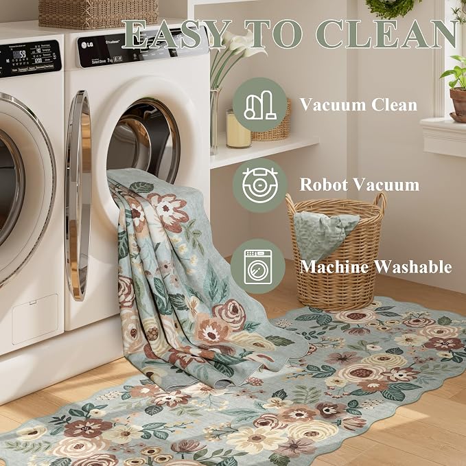 DUKINO 2x10 Runner Rug for Hallway, Washable Kitchen Rugs, Sage Green | Non Slip - Image 5