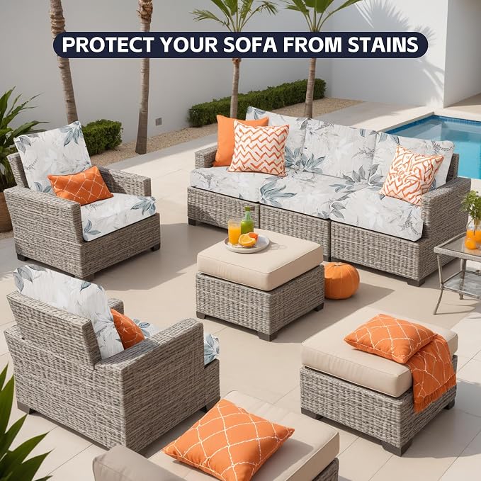 8Pcs Patio Cushion Covers, Outdoor Stretch Cushion Covers, Washable | Stretch - Image 4