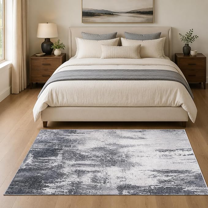 Area Rug 4x6 Dark Grey Rug Washable Boho Rugs Non Slip Low Pile Abstract Small - Image 2