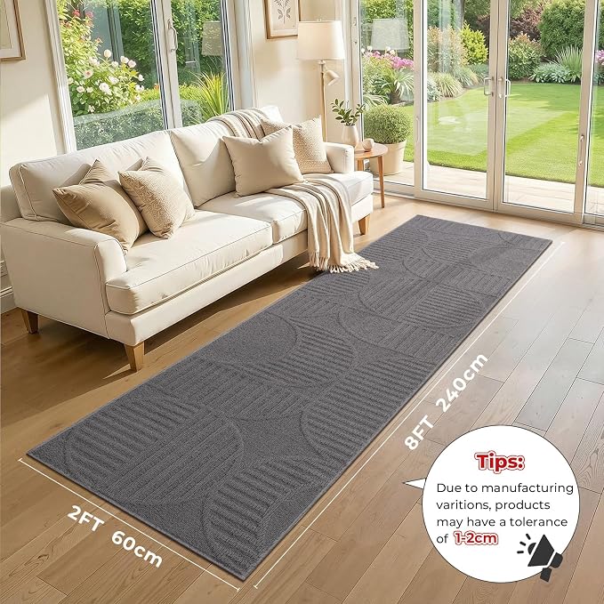 Findosom Washable Runner Rug 2x8, Geometric High-Low Textured Non Slip Hallway - Image 2