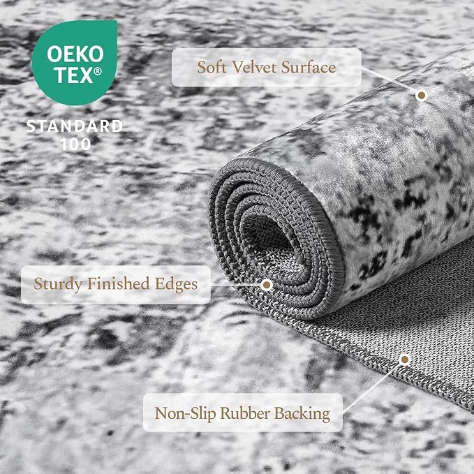 Rugflix 8x10 Area Rugs for Living Room, Washable Grey Large Rug | Machine - Image 4