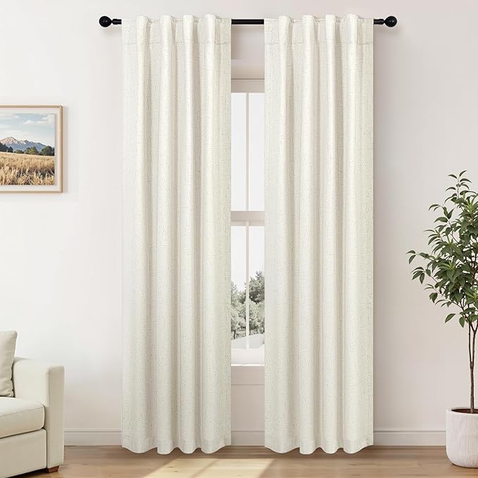 Cream Linen Blackout Curtains 36 x 84 Inch Length 2 Panels Narrow Small by Pitalk