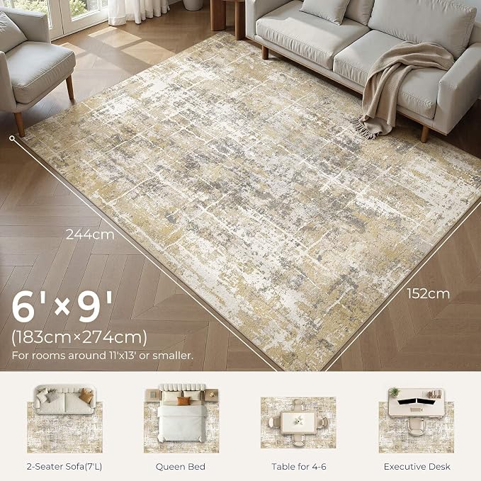 DMOYEST Area Rug Living Room Rugs 6x9 Washable Abstract Carpet | Neutral Modern - Image 2