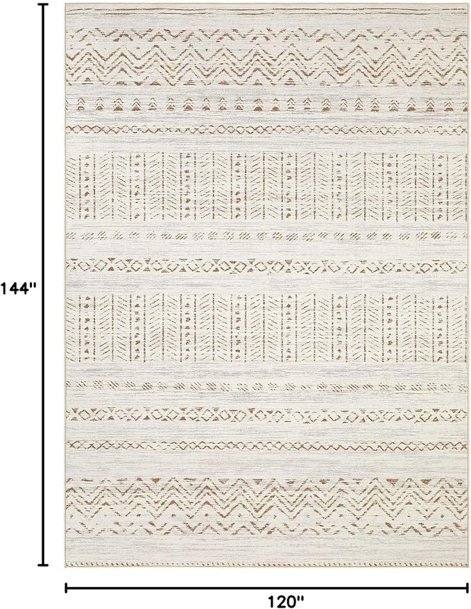 cotiled 10x12 Area Rugs Washable Boho Living Room Rug Brown/Cream | Stain - Image 2