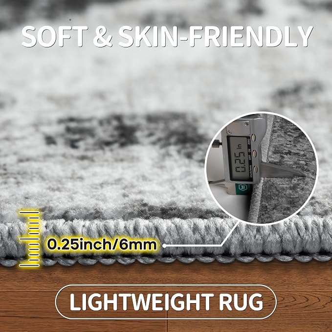9x12 Area Rugs for Living Room Bedroom Dining Room Washable Black Grey | Soft - Image 6