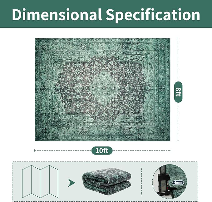 8x10 Green Washable Area Rugs for Living Room, Dining Room, Playroom | Ultra - Image 2