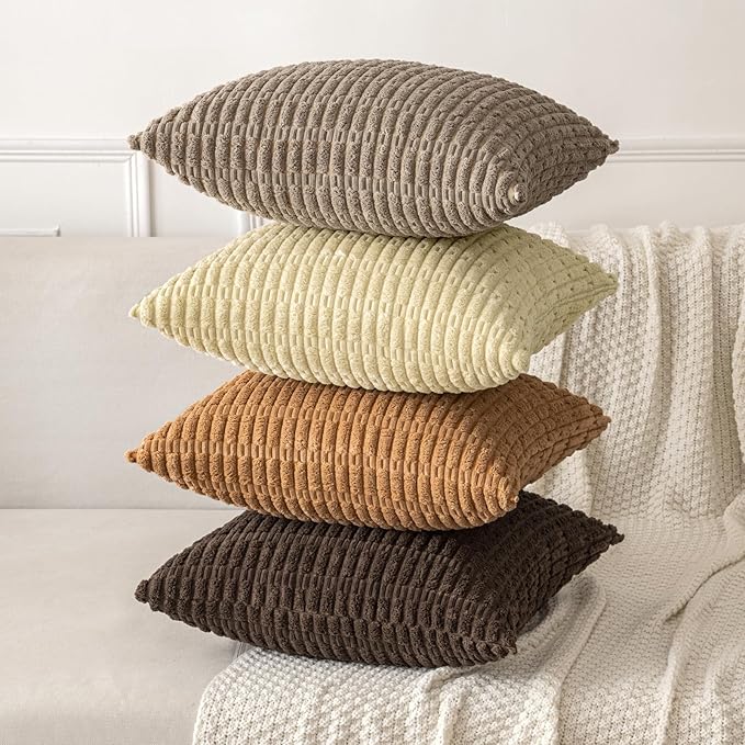 MIULEE Corduroy Decorative Throw Pillow Covers 16x16 Brown Pack of 2 | Soft - Image 4