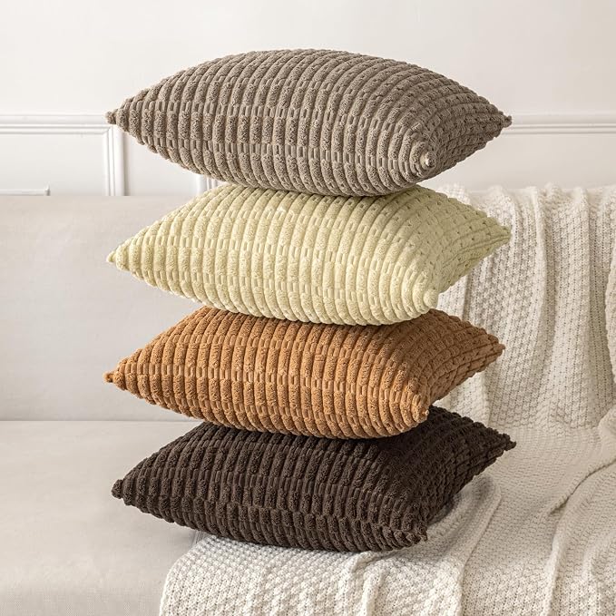 MIULEE Corduroy Decorative Throw Pillow Covers 18x18 Brown Pack of 2 | Soft - Image 4