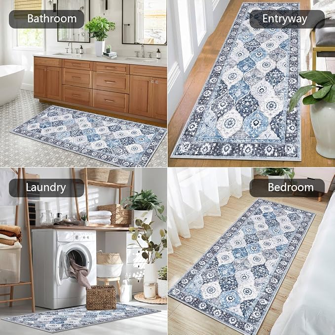 HEBE Hallway Runner Rug 2'x5', Washable Non Slip Kitchen Rug Runner | Soft Boho - Image 6