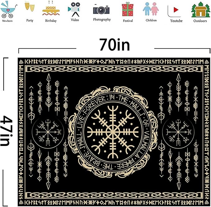 OSUNBD Nordic Vikings Tapestry Small 70x47inches Soft Flannel Vegvsir Symbol Amulet Celtic Rune Scandinavian Aesthetic Mythology Tapestry Wall Hanging for Bedroom Living Room Decor
